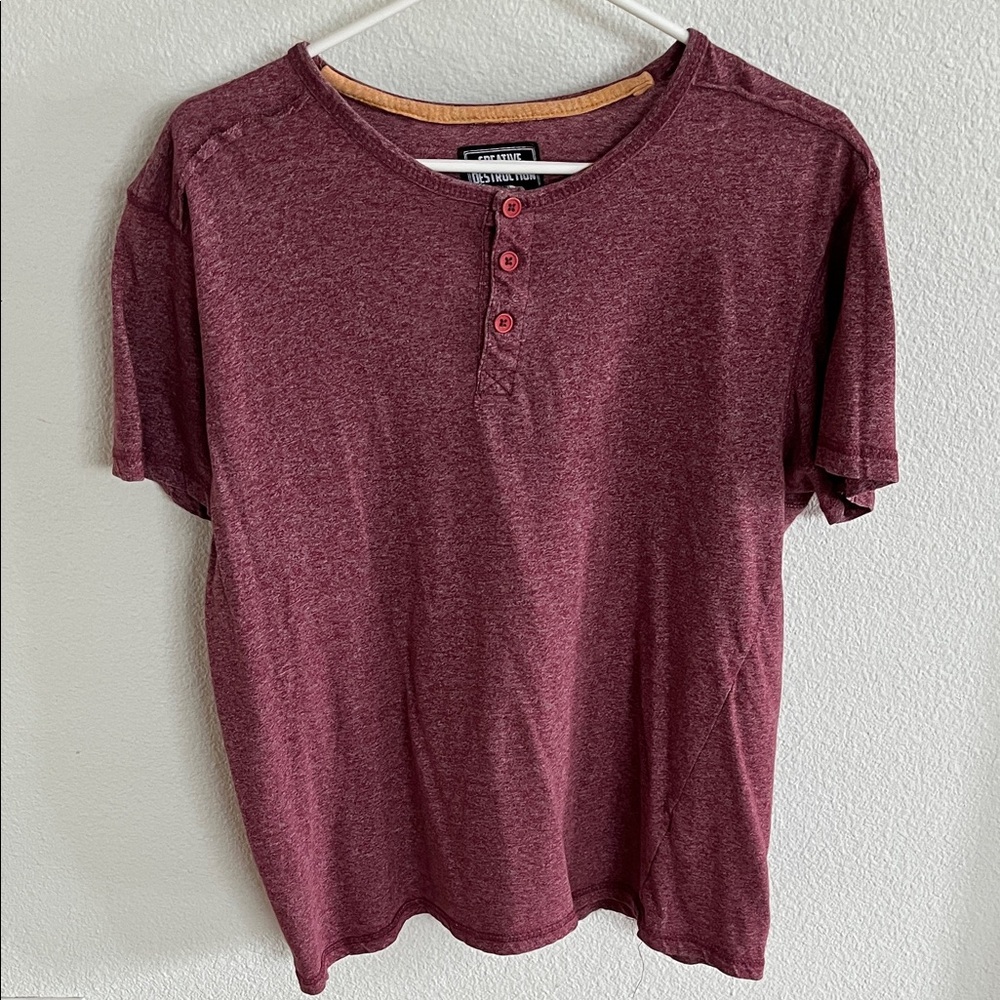 Creative Destruction Casual Maroon Short Sleeve Henley